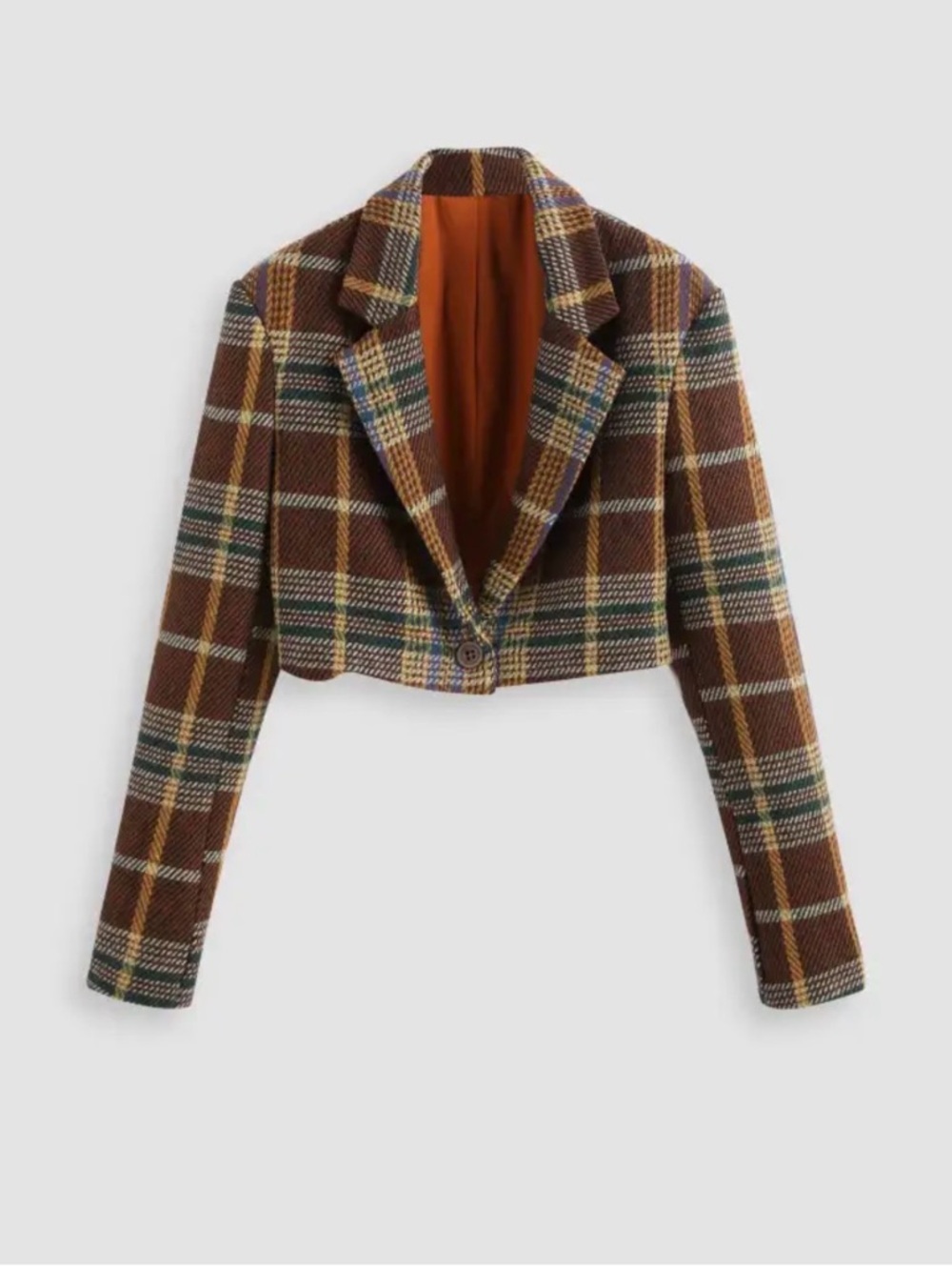 Cider Cropped Brown Plaid Blazer with Multicolor Checks